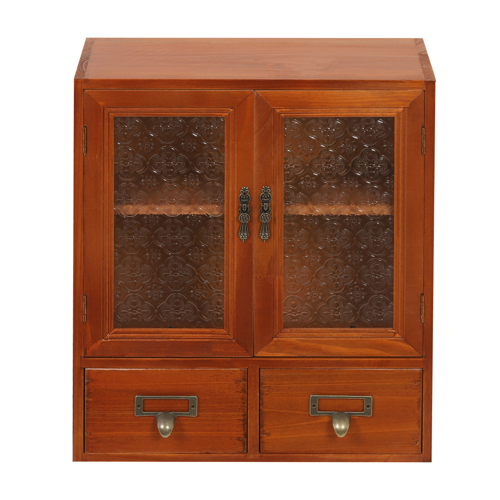 Wood Storage Cabinet, 2-tier Storage Cabinet with 2 drawers, Double Door Storage