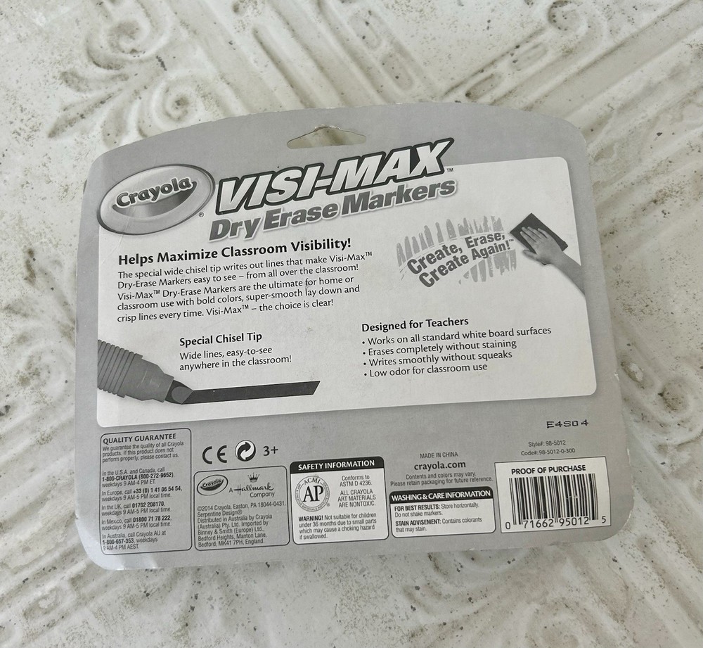 CRAYOLA VISI-MAX DRY ERASE Markers Chisel Tip 12 Count