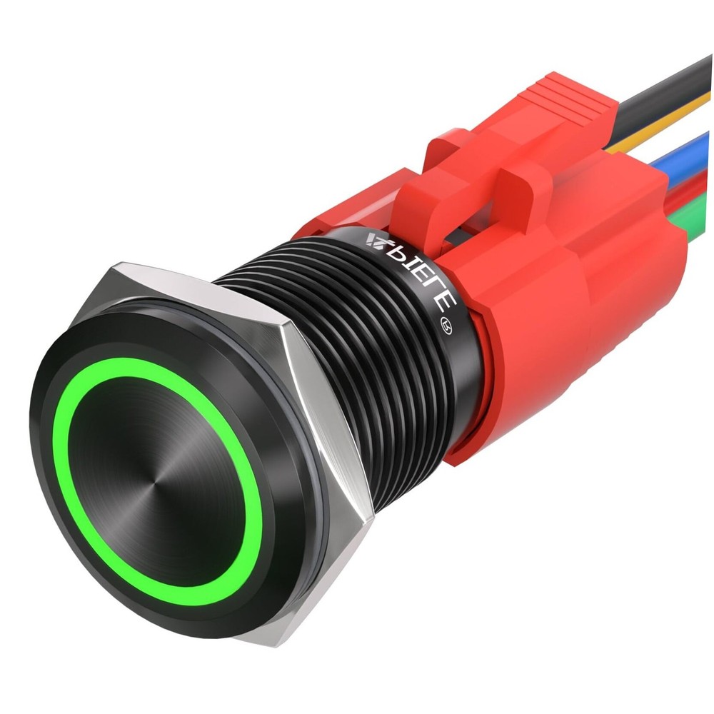 16mm Momentary Black Push Button Switch On Off Black Shell-Green Black Shell