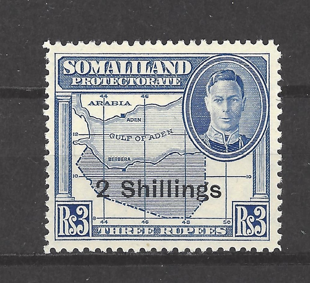 SOMALILAND PROTECTORATE,  # 125, MLH,  KING GEORGE VI, REVALUED MAP ISSUE