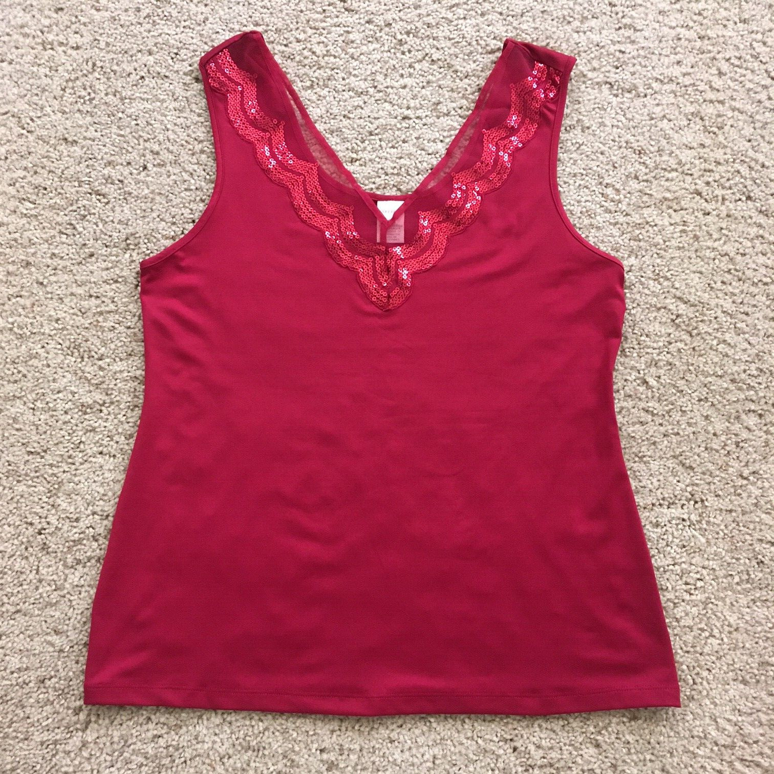 V-Neck Cami Cabernet Sz. M Camisole Burgundy Sequin Daywear Top Poly Spandex