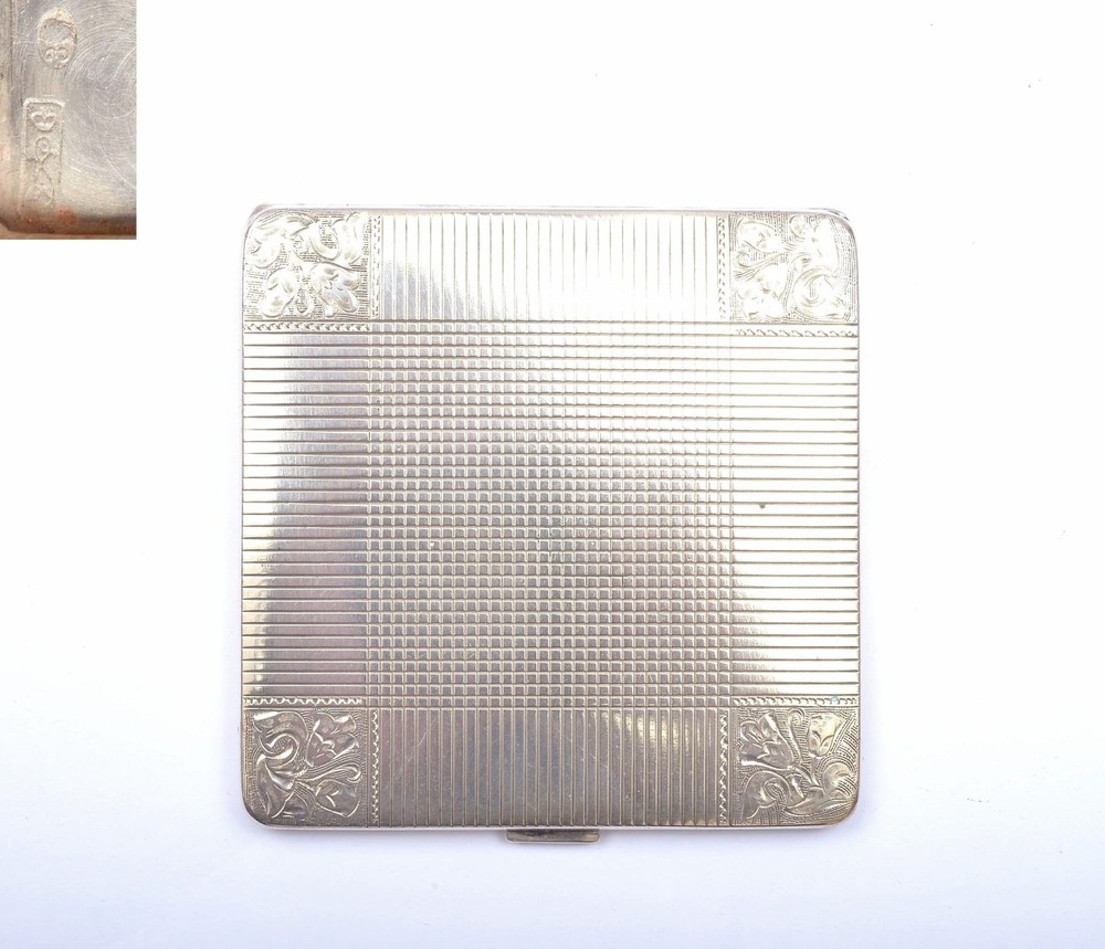1930's Polish 800 Solid Silver 110 Gram Cigarette Compact Powder Case Box Marked