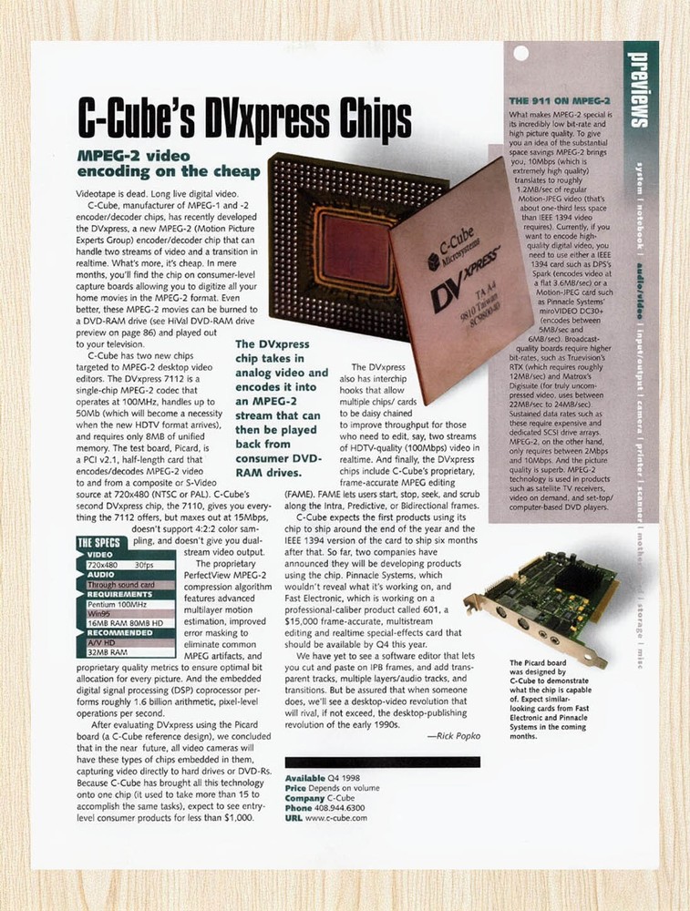 1997 C-Cube DVxpress Chips Preview Original Advertisement v1