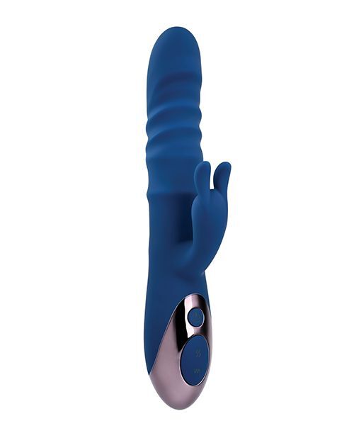 Evolved Ringer Vibe Rechargeable & Waterproof Thrusting Silicone Vibrator Blue