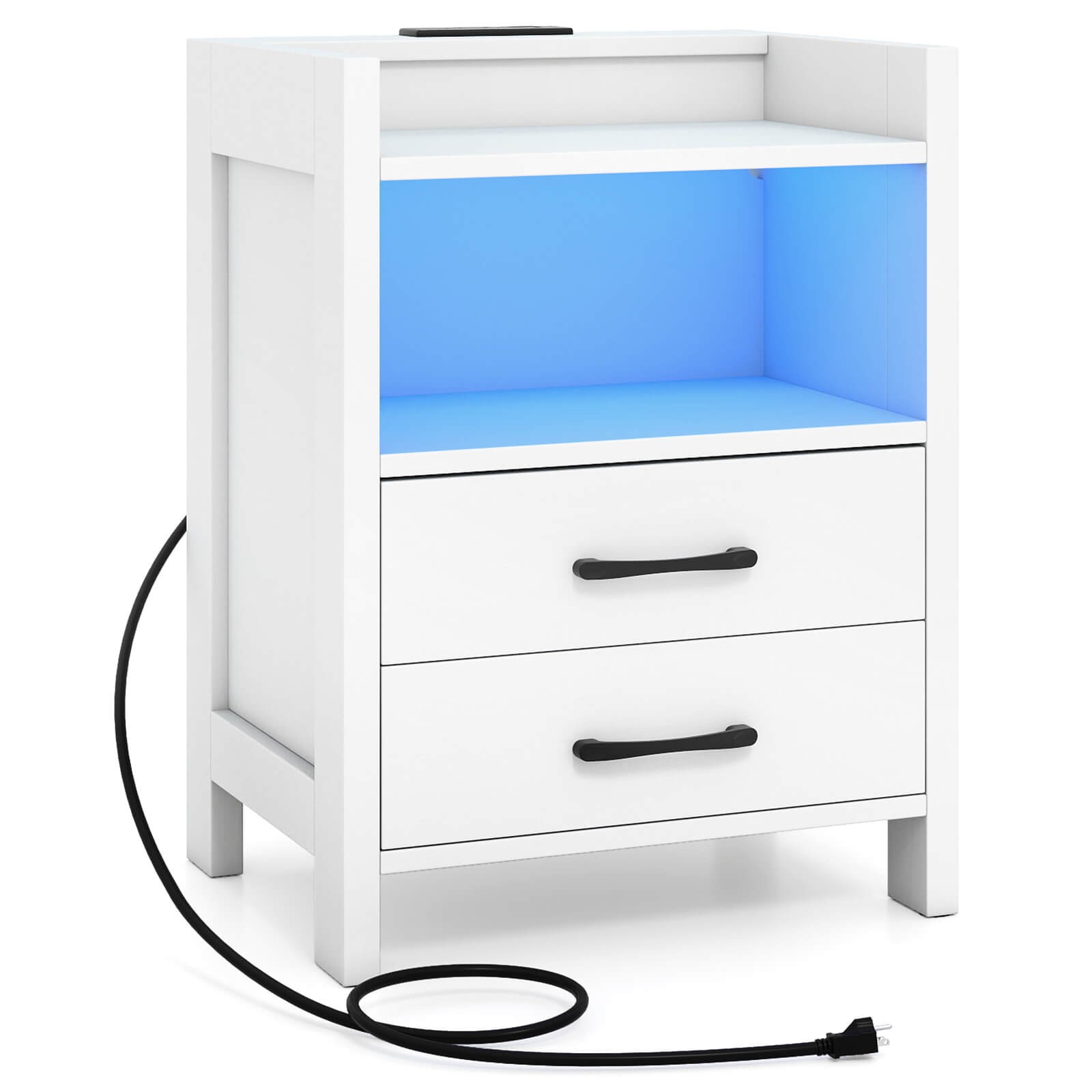23.5” Nightstand w/LED Lights & Charging Station, USB Port & Outlets for Bedroom