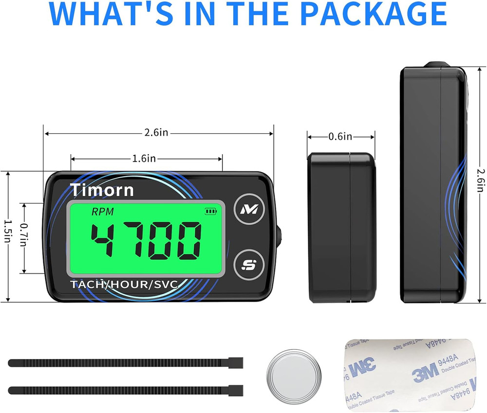 Small Engine Tachometer Hour Meter: Timorn Digital Inductive Waterproof Tiny Tac