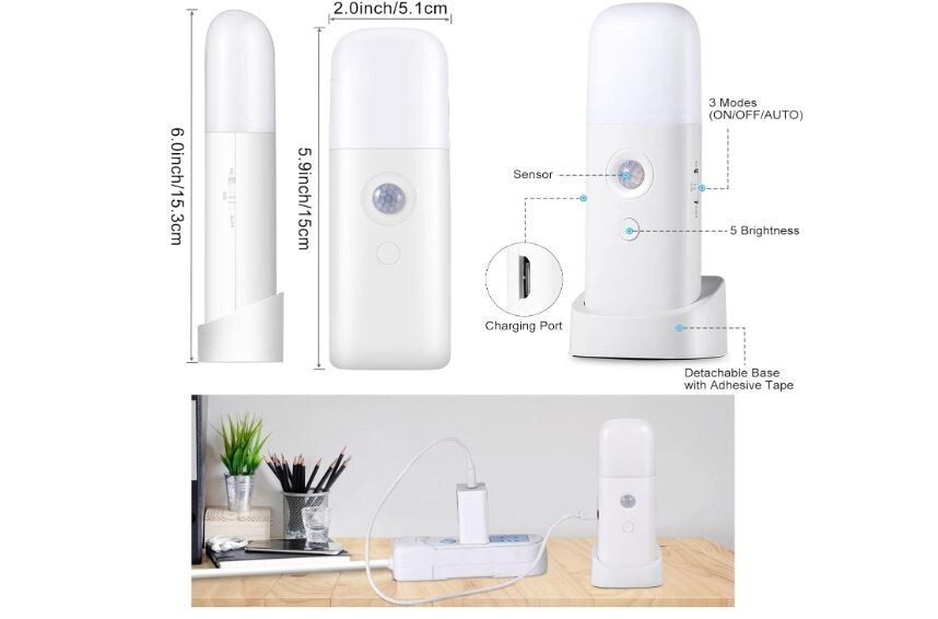 Rechargeable Motion Sensor Night Light Battery Operated nightlights Dimmable ...