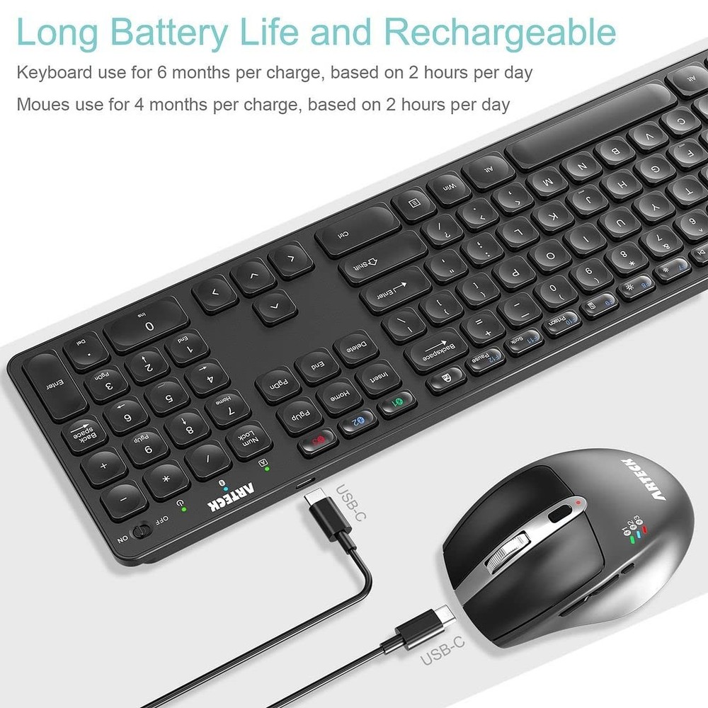 Universal MultiDevice Bluetooth Keyboard and Mouse Full Size Wireless Bluetoo...