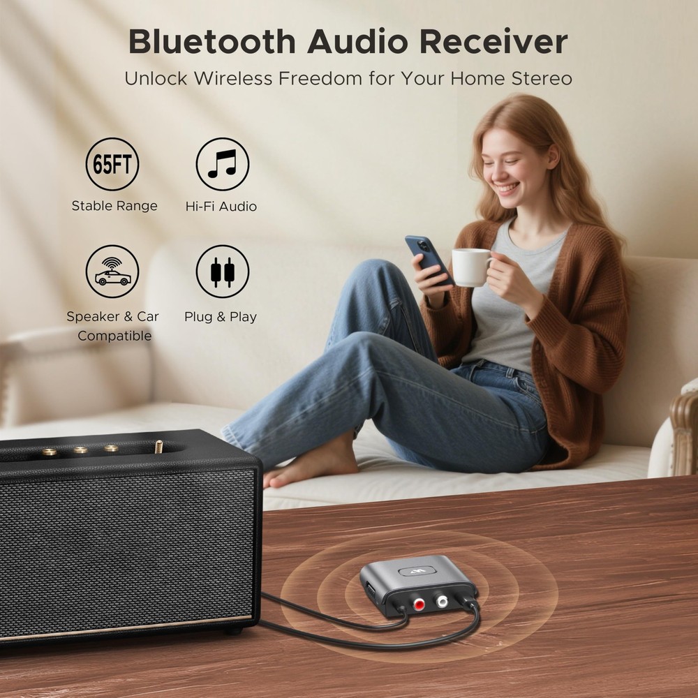 Bluetooth Audio Receiver for Home Stereo RCA and 3.5mm Audio Jack, Bluetooth ...