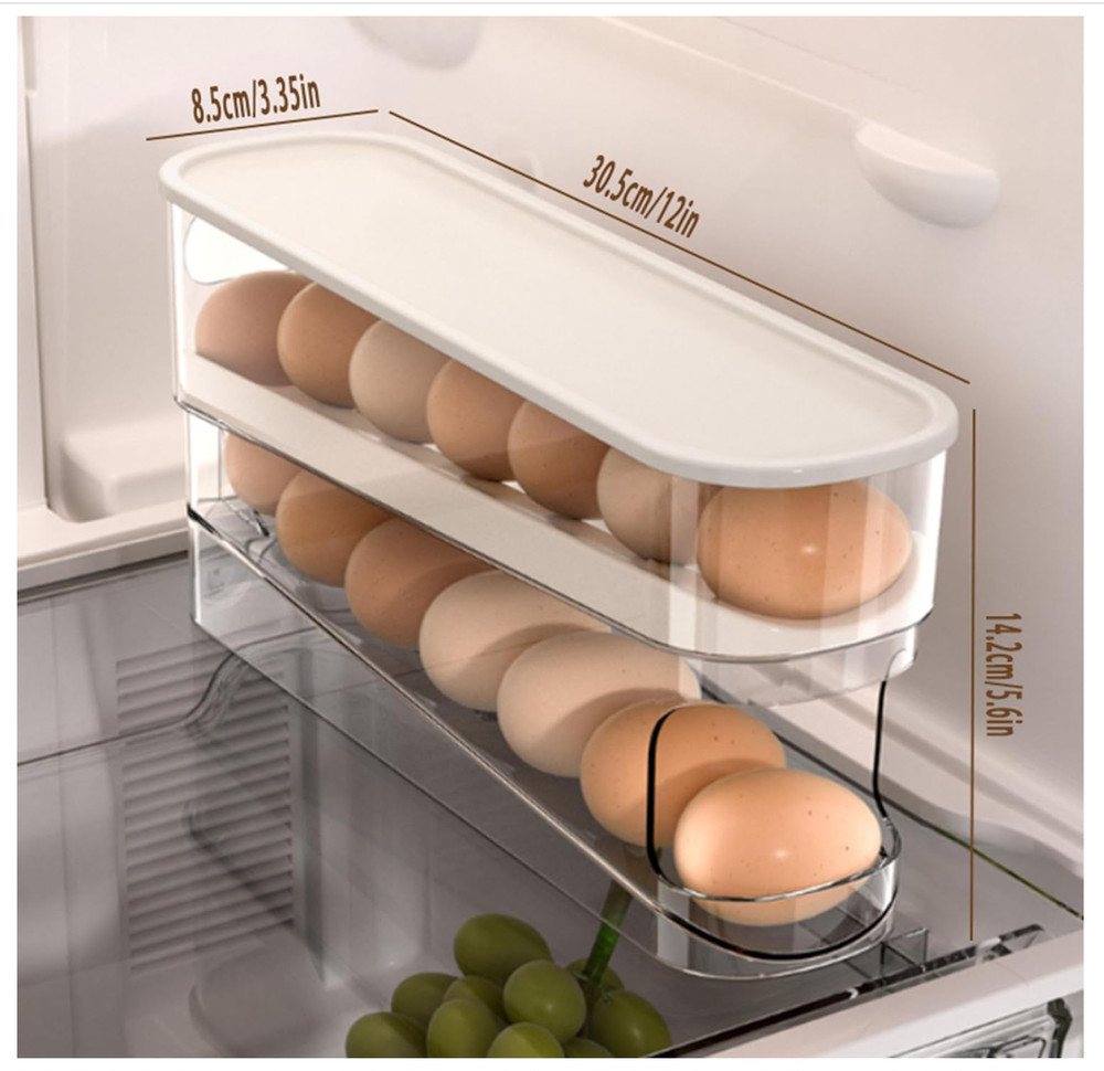 Auto Rolling Egg Organizer Fridge Dispenser Storage Holder 12 Eggs Clear