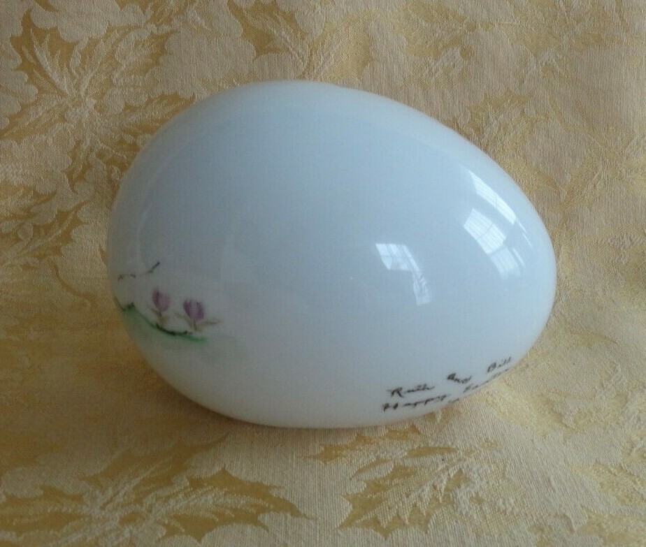 Personalized Hand Painted Porcelain Easter Egg with Bunny & Butterfly Signed