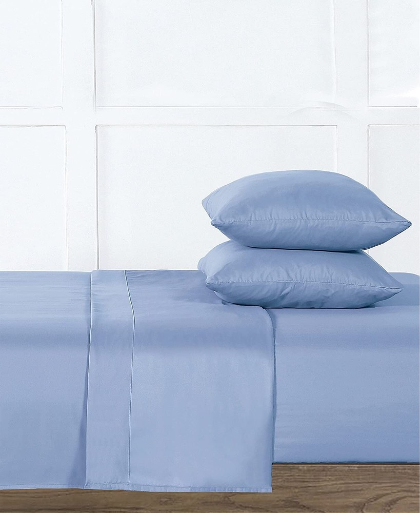 WellBeing 300-Thread-Count Oxywash 4-Piece Sheet Set, Queen, Solid, Blue