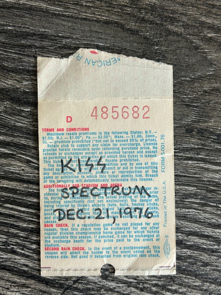 KISS Ticket Stub Rock And Roll Over Tour Dec 21 1976 Phili Vintage Kiss Aucoin