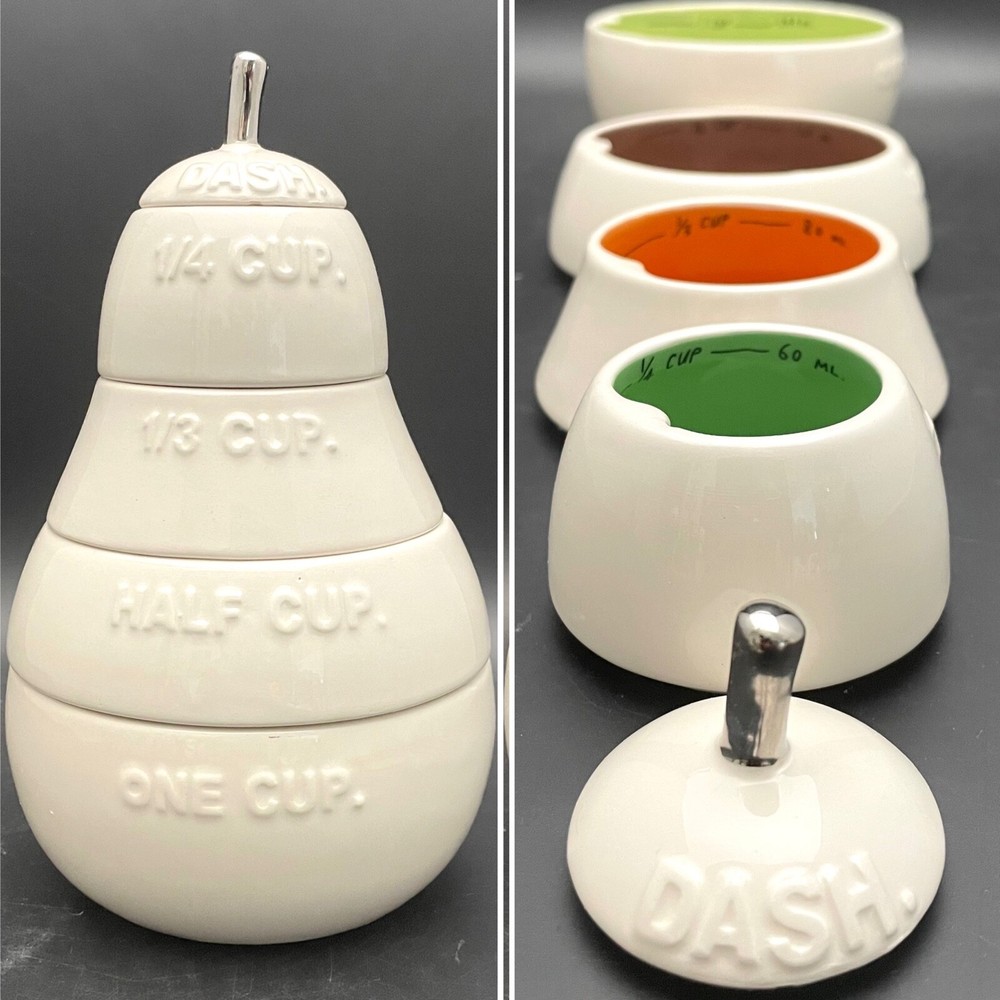 Rae Dunn Pear White Measuring Cup Stack Set Made in China 13.5" Tall