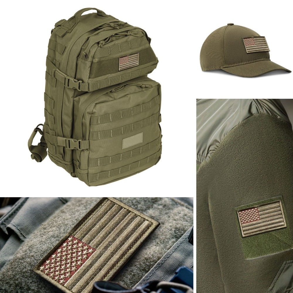 2Pcs American Flag Patch Set with Hook and Loop, Od Green Subdued Flag Patch