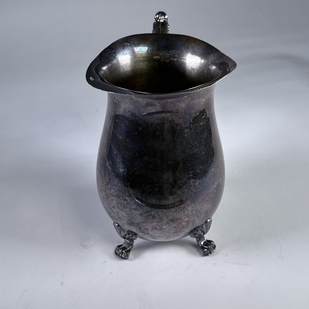 Vintage Leonard Silverplate Water Pitcher Paw Feet Scroll Handle