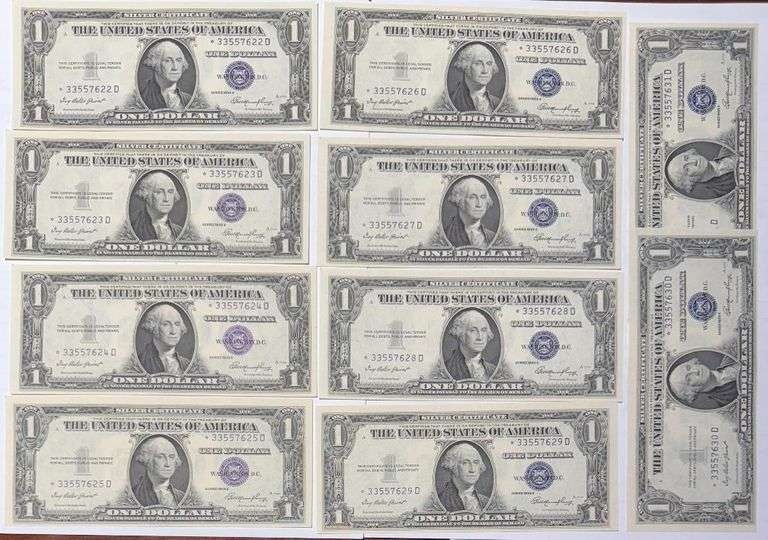 10 Consecutive CU $1 Star 1935 E Silver Certificates