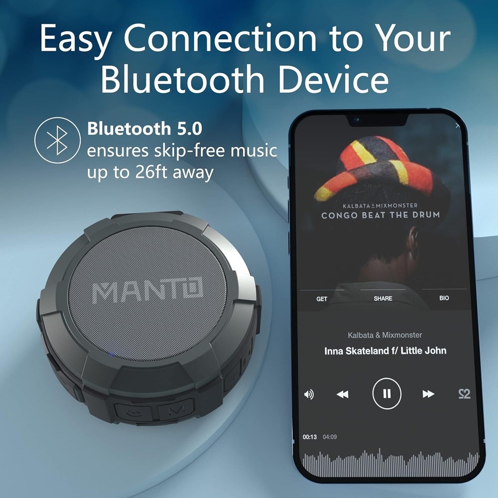 MANTO Bluetooth Speaker, Cuckoo IPX5 Waterproof Wireless Shower Speaker, Stereo