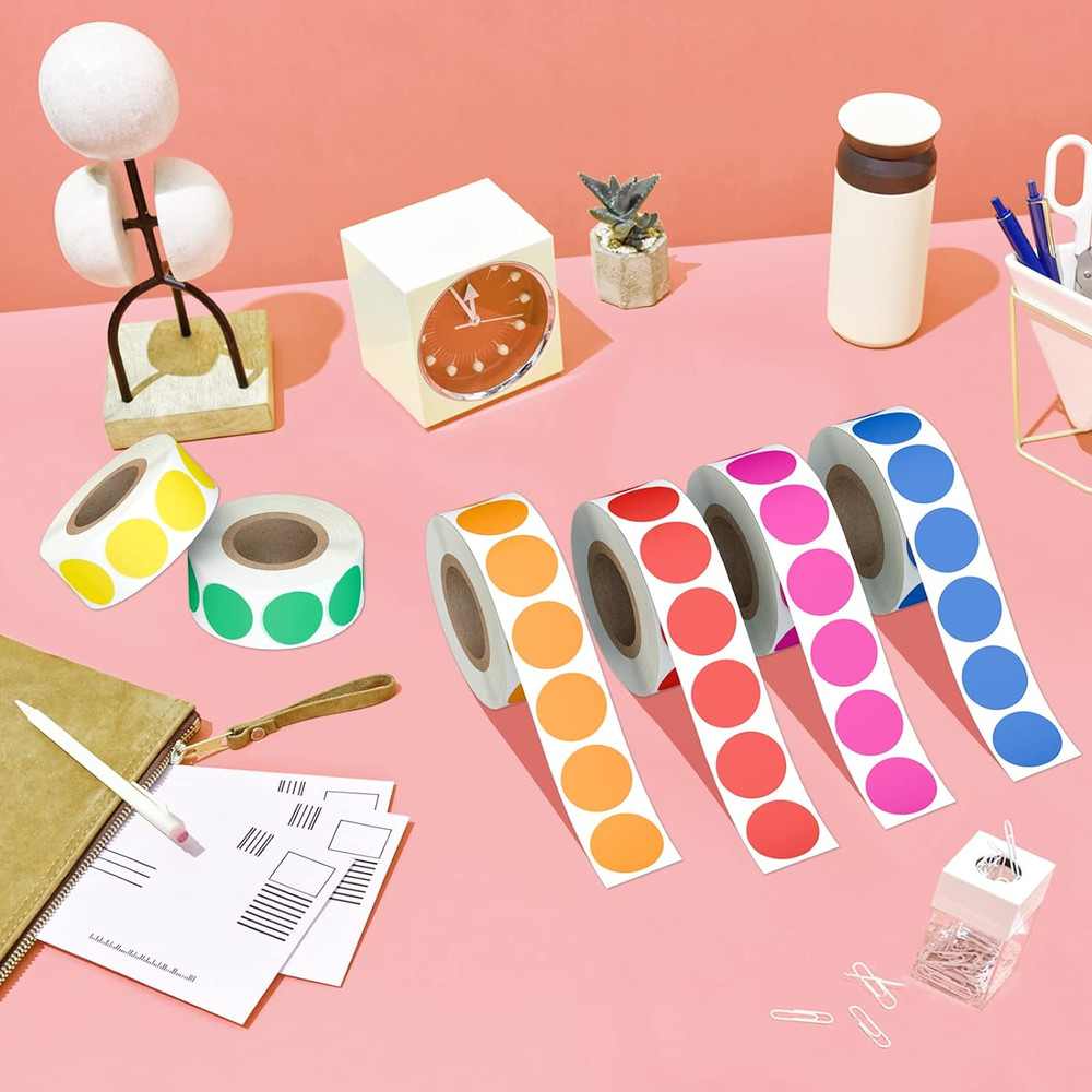 3/4" Round Color Coding Circle Dot Blank Labels 6 Rolls 500 Labels/Roll 3000 PCS