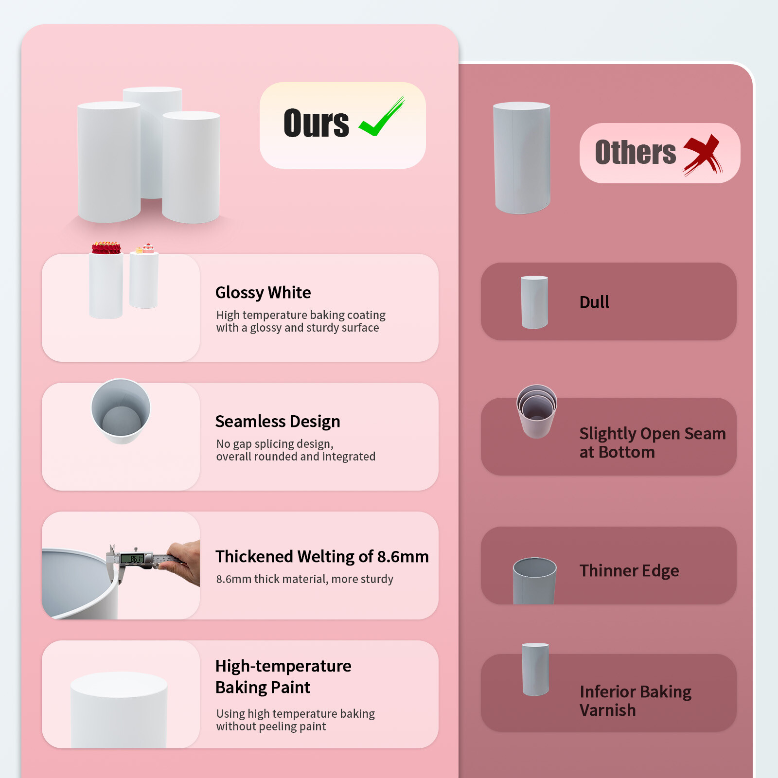 3 Pcs Round Cylinder Pedestal Stand For Wedding Party Display Stand Decor White