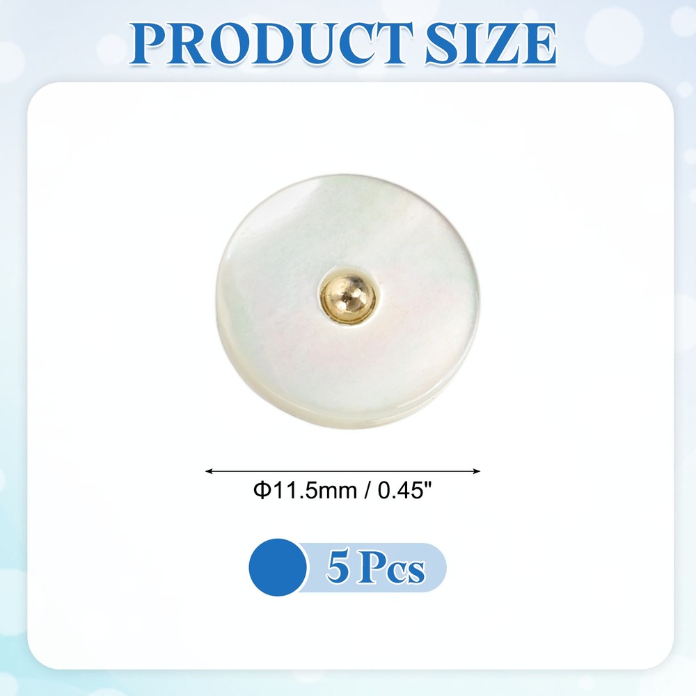 5Pcs Natural Shell Button, 11.5mm Flat Shell Shank Buttons, Beige/Gold