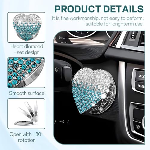 Bling Car Engine Start Button Cover, Cute Heart Shape Diamond Gradient blue