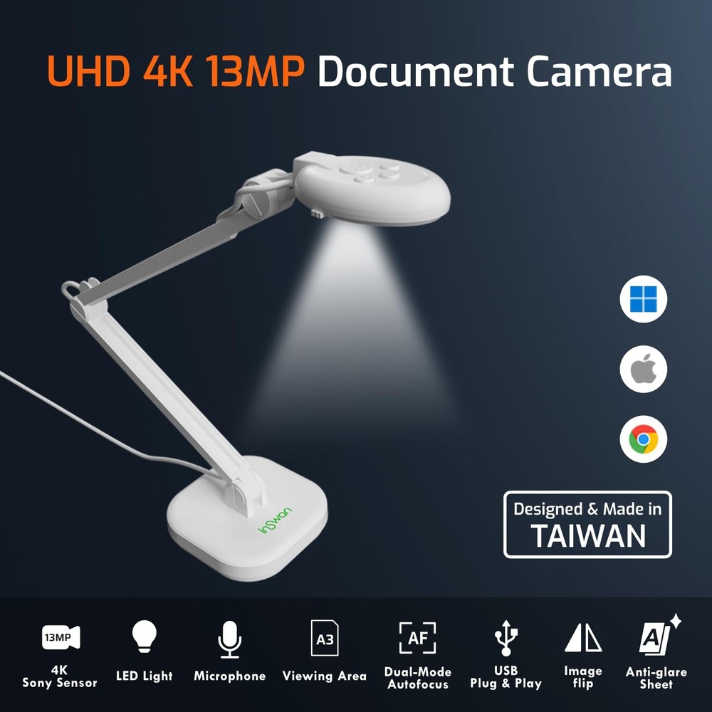 INS‑2 4K USB Document – 13MP, Dual Auto‑Focus, LED Light and Microphone, Plug...