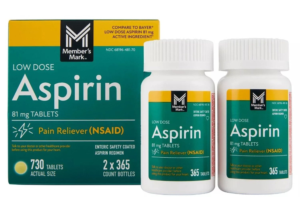 Member's Mark Low Dose Aspirin 81mg x2 365 Count 730 Tablets Compare to Bayer