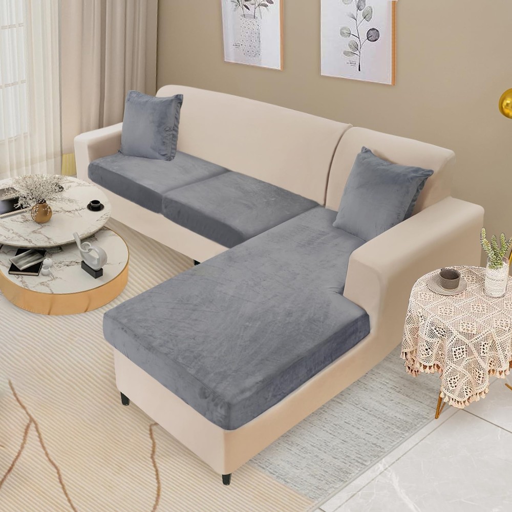NAISI Sectional Couch Cover 3 Pieces Velvet Separate Couch Cushion Covers L S...