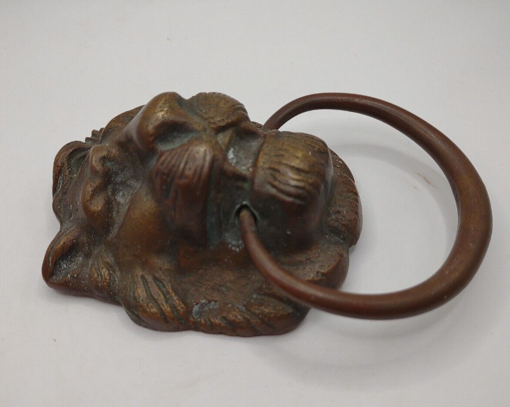 ANTIQUE VICTORIAN ARCHITECTURAL Brass LION HEAD DOORKNOCKER Cabinet PULL 5"