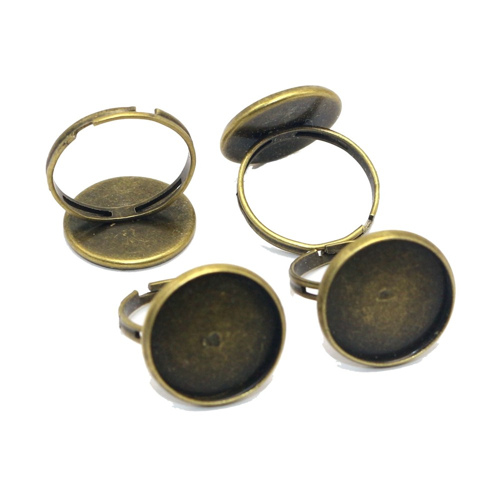 20 Bronze Tone Adjustable Ring Round Blank Cabochon Pad Bezel Setting Cup 16mm