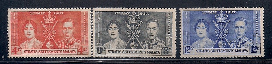 Straits S.    1937    Sc #235-37    Coronation    MNH    OG