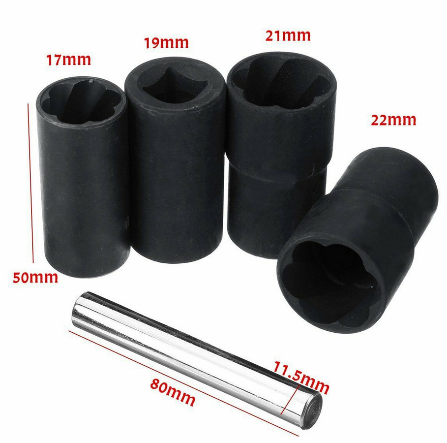 5Pc Wheel Lug Nut Remover 1/2" Drive Twist Socket Kit Remove Damaged Locked Nut