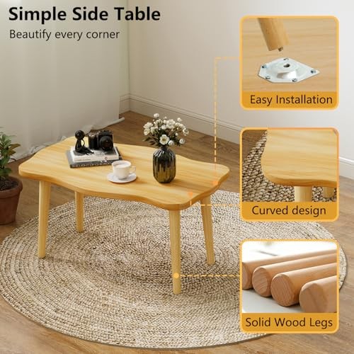 Cookie Coffee Table Low Table with 4 Solid Wood Sturdy Legs, Cookie-natural