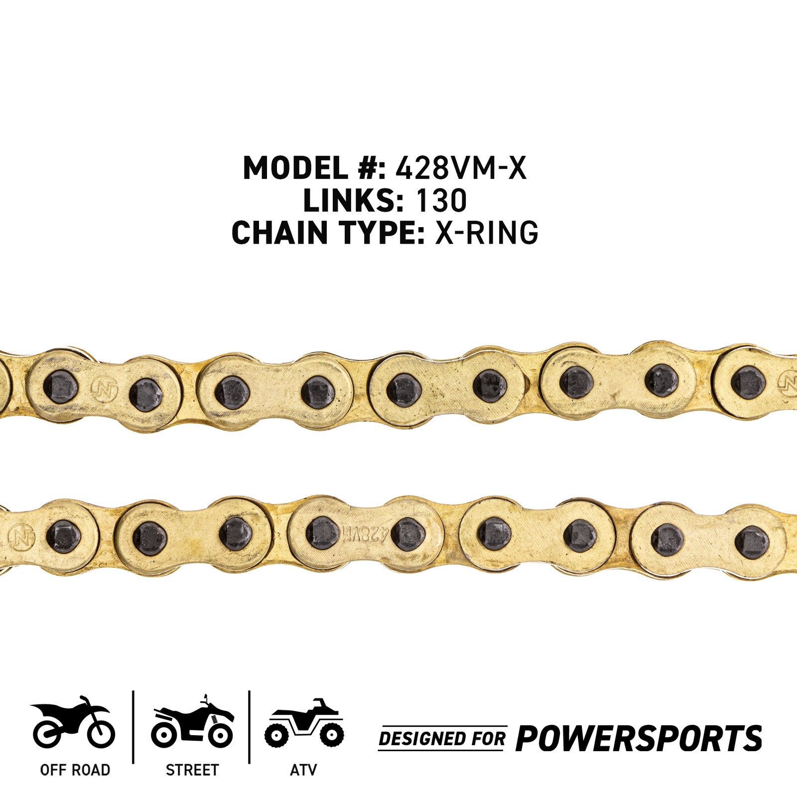 NICHE Gold 428 X-Ring Chain 130 Links With Connecting Master Link Motorcycle