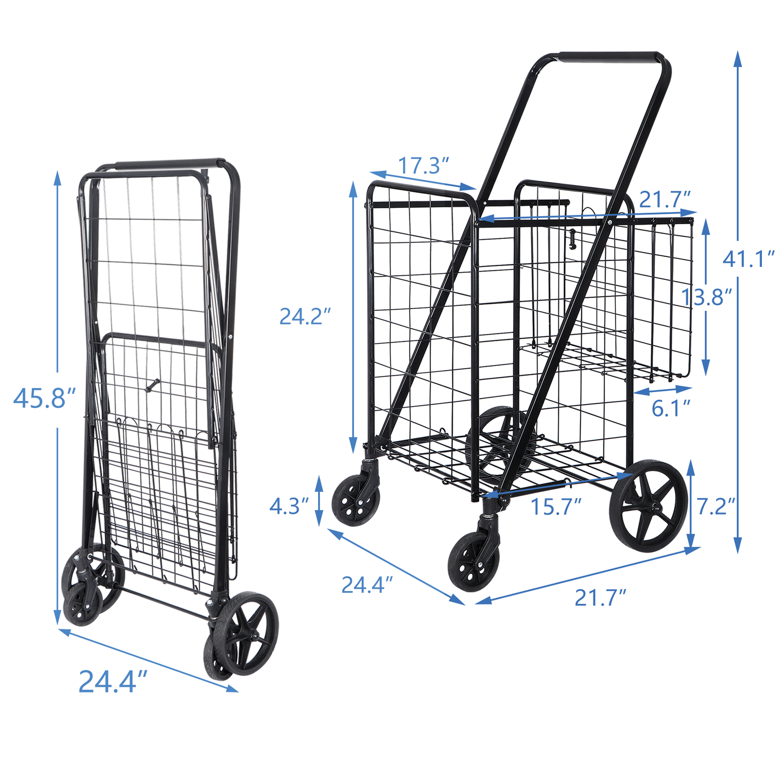 Portable Folding Shopping Cart Double Basket for Grocery Laundry W/Wheels Black