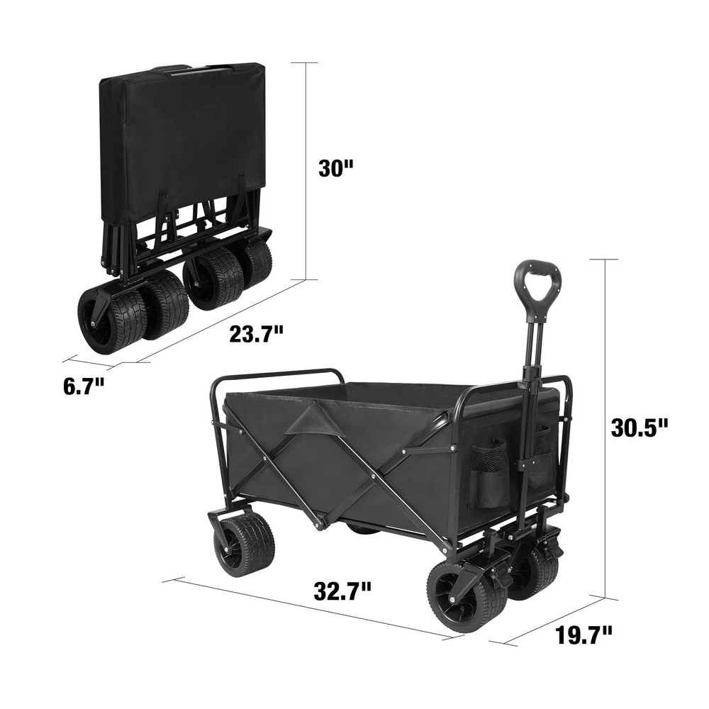 PACBEAR Folding Wagon Carts With Adjustable Handle/collapsible Beach Wagon...