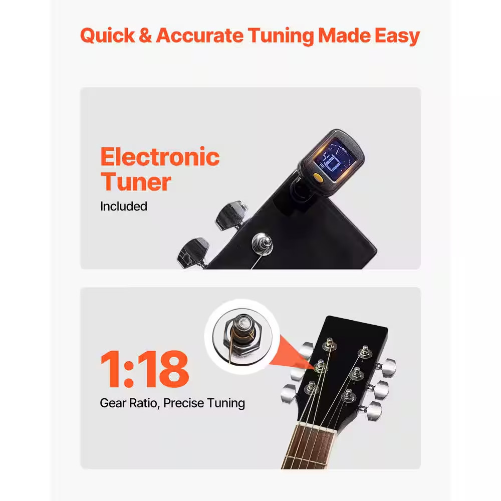 Dreadnought Acoustic Guitar 41 In. 6-String Black Solid Spruce Top Guitar Beginn