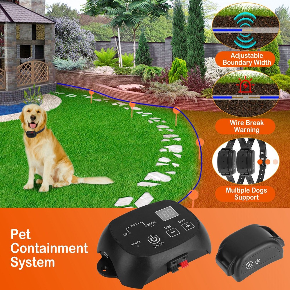 Wireless Dog Fence System w/ 2 Effective Training Modes -Adjustable Fence