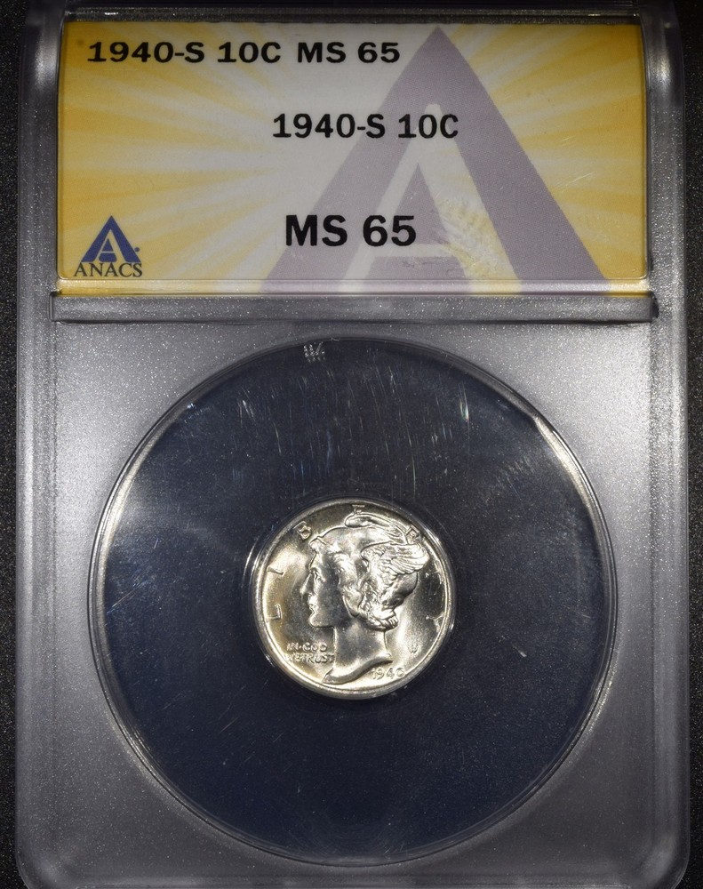 1940-S Mercury Dime "ANACS MS65"