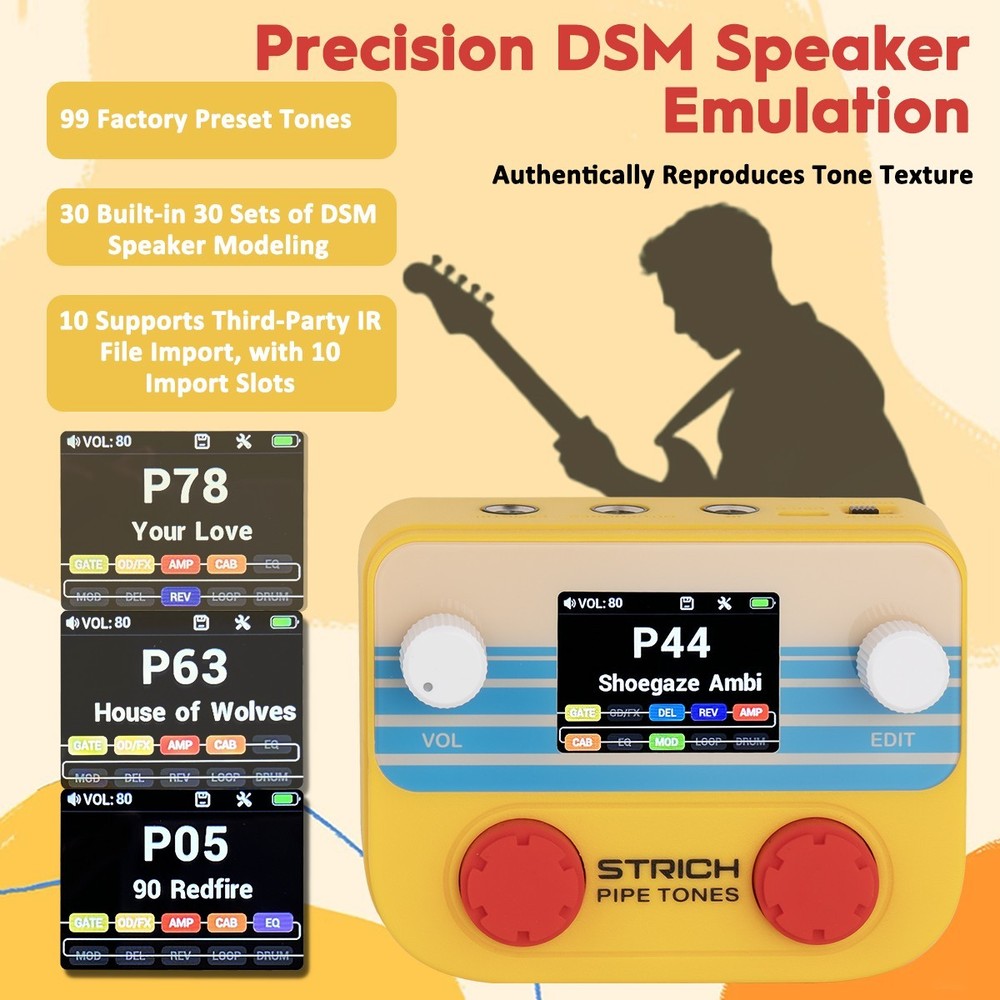 STRICH Pipe Tones Pocket Multi-Effects Processor with Foot Pedal (Orange)