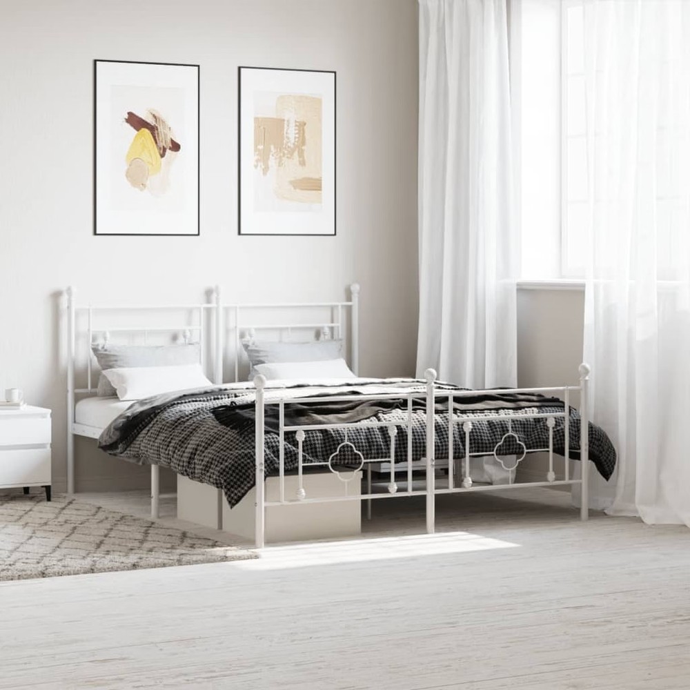 Bed Frame White Powder-coated steel King Size Bed Frame