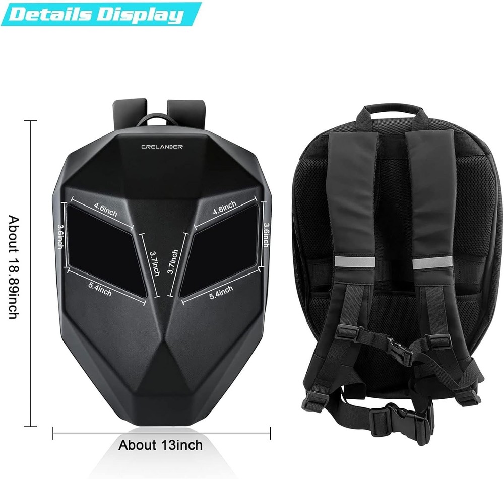 Motorcycle LED Knight Backpack DIY Programmable 3D Hard Shell Waterproof Laptop