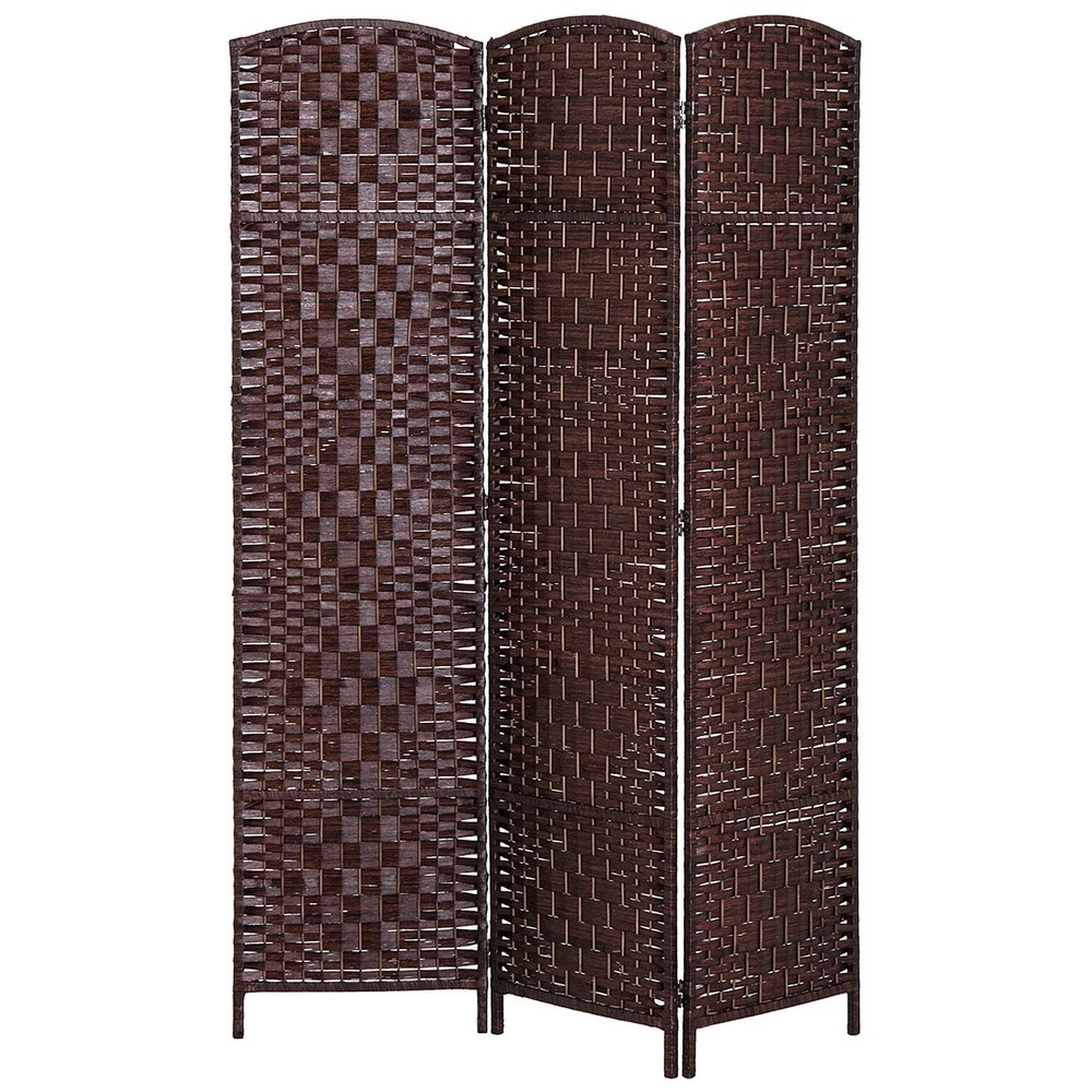 HOMCOM 3 Wicker Weave Panel Room Divider Privacy Folding Screen Diamond Decor