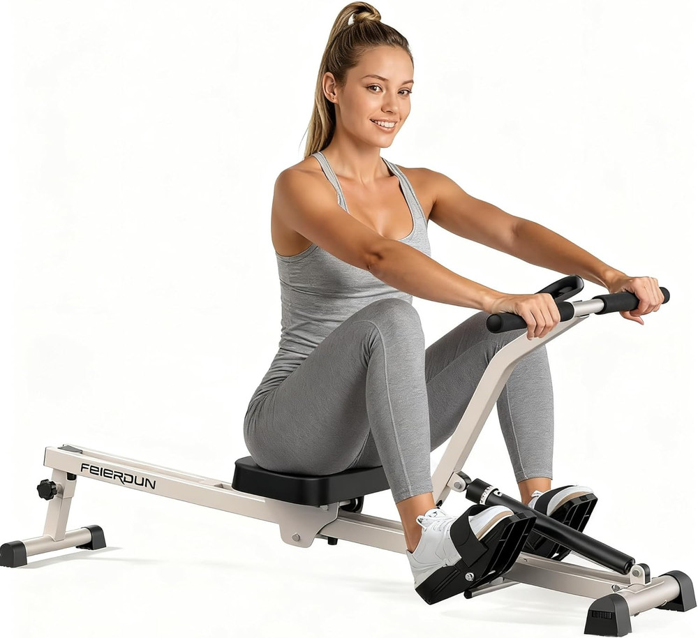 FEIERDUN Hydraulic Rowing Machine for Home, Compact Adjustable Rower with 12 Res