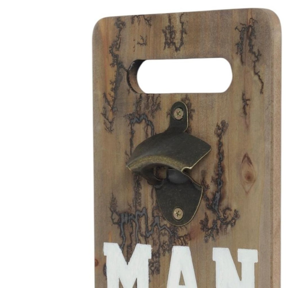 18" Brown Rustic Solid Wood Man Cave Bottle Cap Catcher Wall Decor