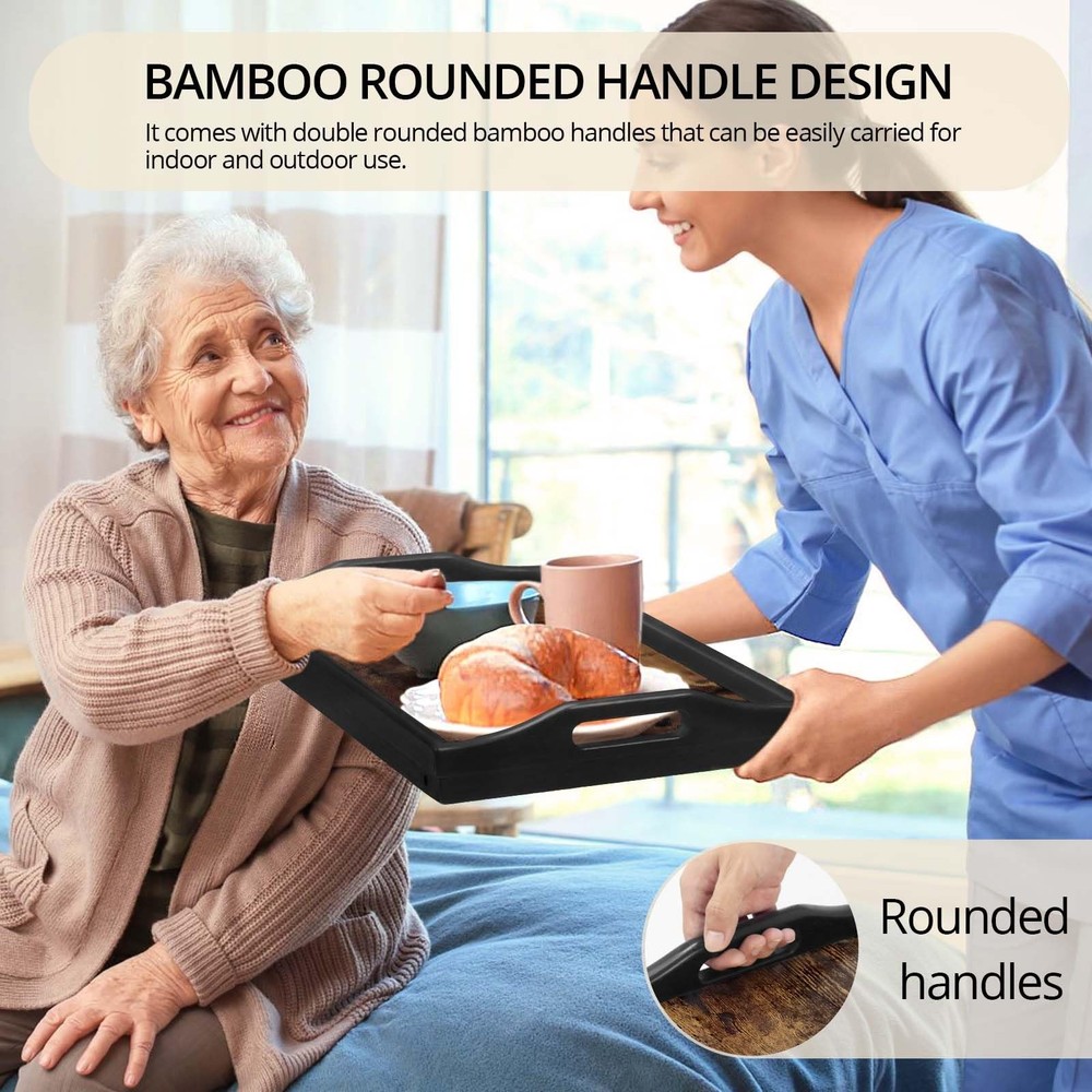 2 Pack Bed Tray Table with Adjustable Legs Breakfast Trays Serving Tray Bambo...