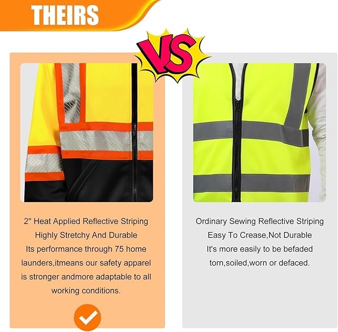 High Visibility Safety Sweatshirt ANSI Class 3 Reflective Stripes