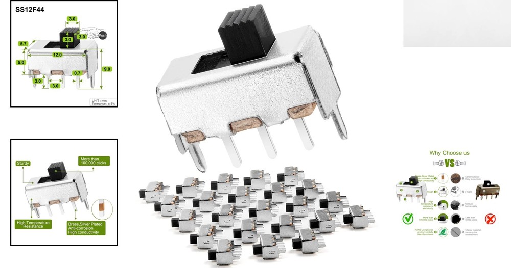 Versatile 3mm SPDT Micro Slide Switch for PCB – 25 Pack with High Conductivity