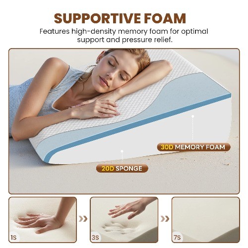 Wedge Pillow, Memory Foam Bed Wedge for Acid Reflux & Recovery23.6×23.6×7.5in